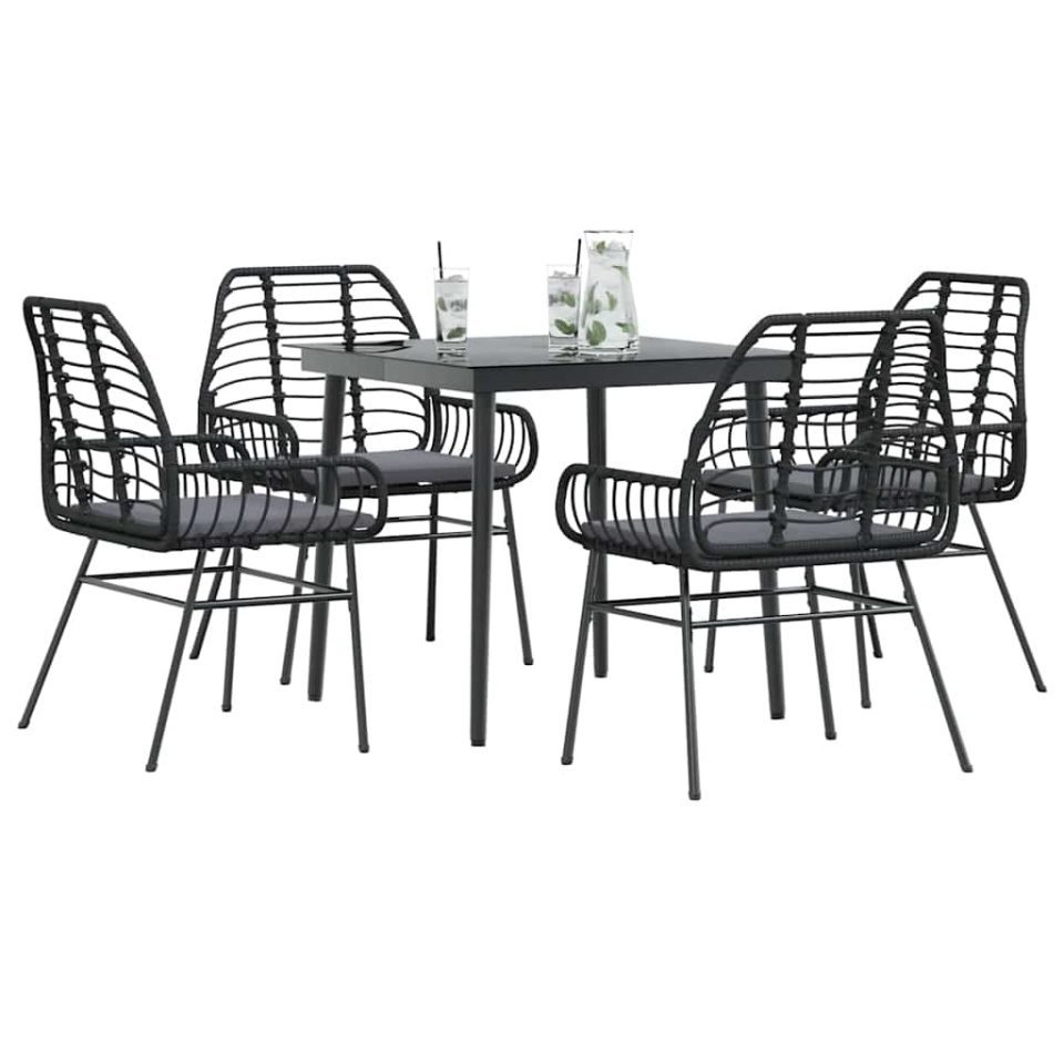 Set de sufragerie de grădină 5 piese neagră Sticlă Poly Rattan