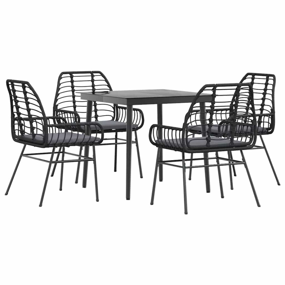 Set de sufragerie de grădină 5 piese neagră Sticlă Poly Rattan - 1 | YEO