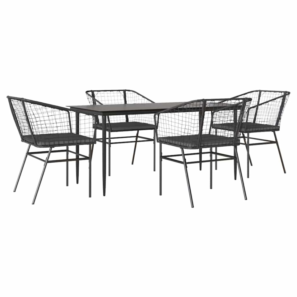 Set de sufragerie de grădină 5 piese neagră Sticlă Poly Rattan - 1 | YEO