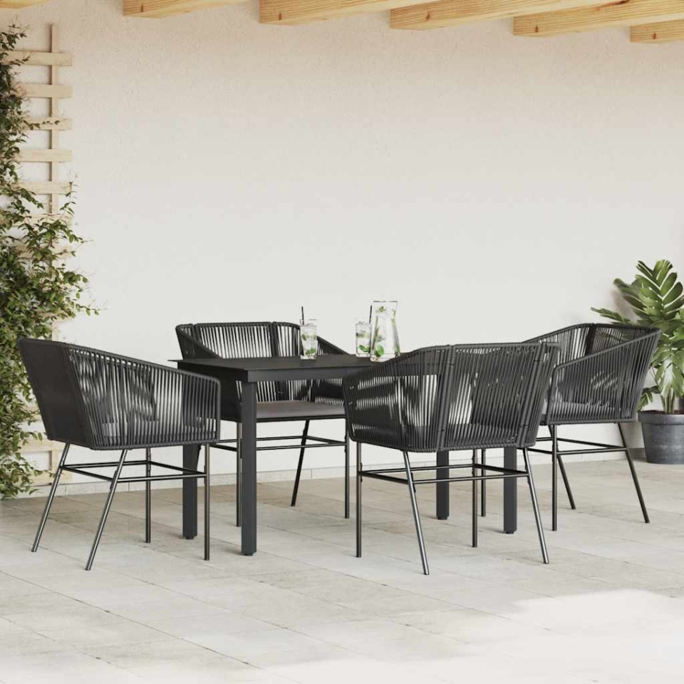 Set de sufragerie de grădină 5 piese neagră Sticlă Poly Rattan - 2 | YEO
