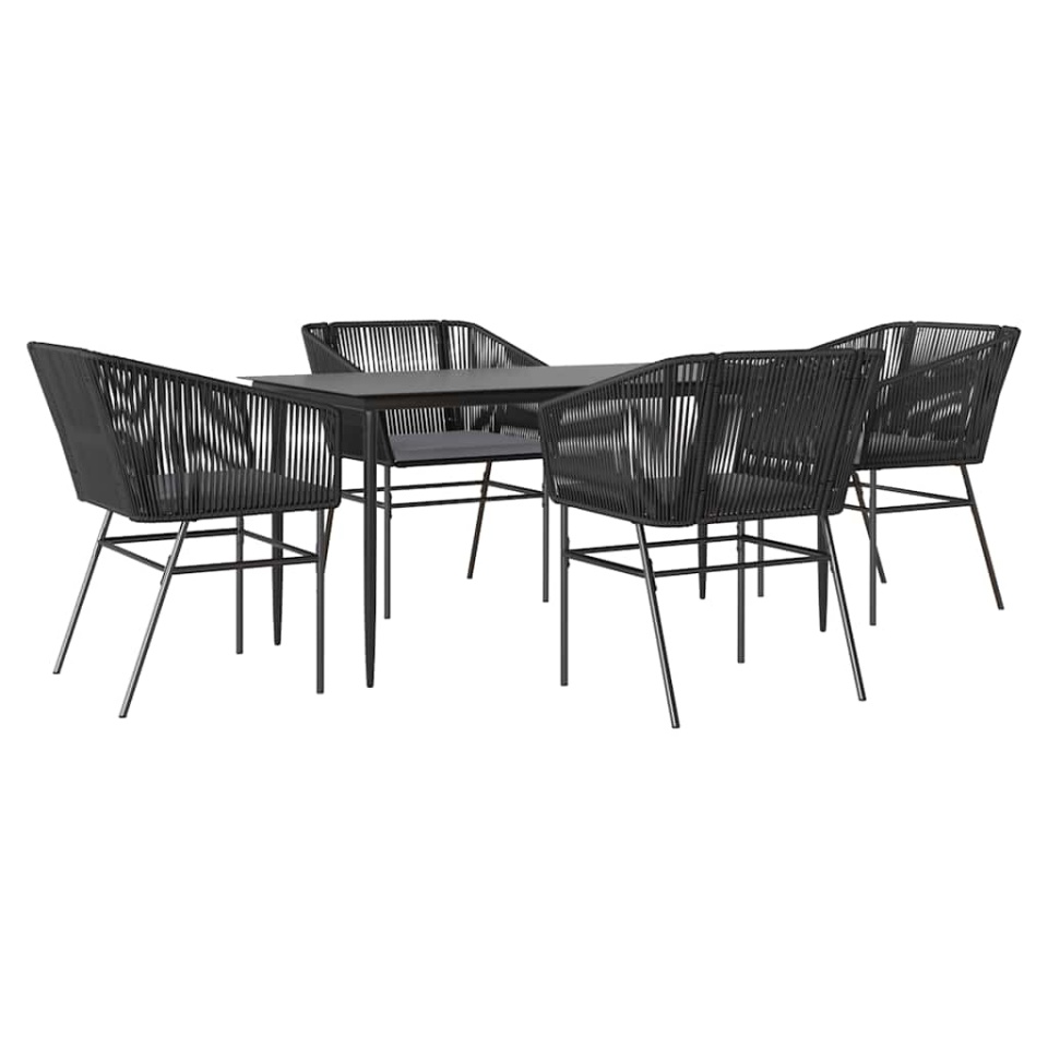 Set de sufragerie de grădină 5 piese neagră Sticlă Poly Rattan - 1 | YEO