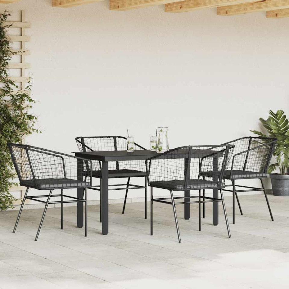 Set de sufragerie de grădină 5 piese neagră Sticlă Poly Rattan - 2 | YEO