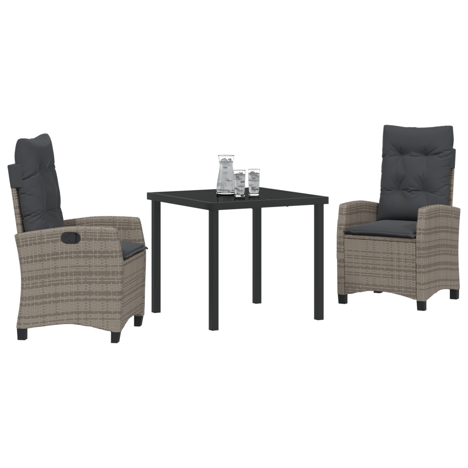 Set Dining Grădină 3 Piese cu Perne Gri Poly Ratan - 2 | YEO