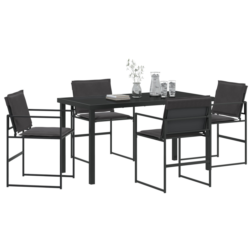 Set dining grădină 5 piese cu perne Negru Textilene și Oțel - 2 | YEO
