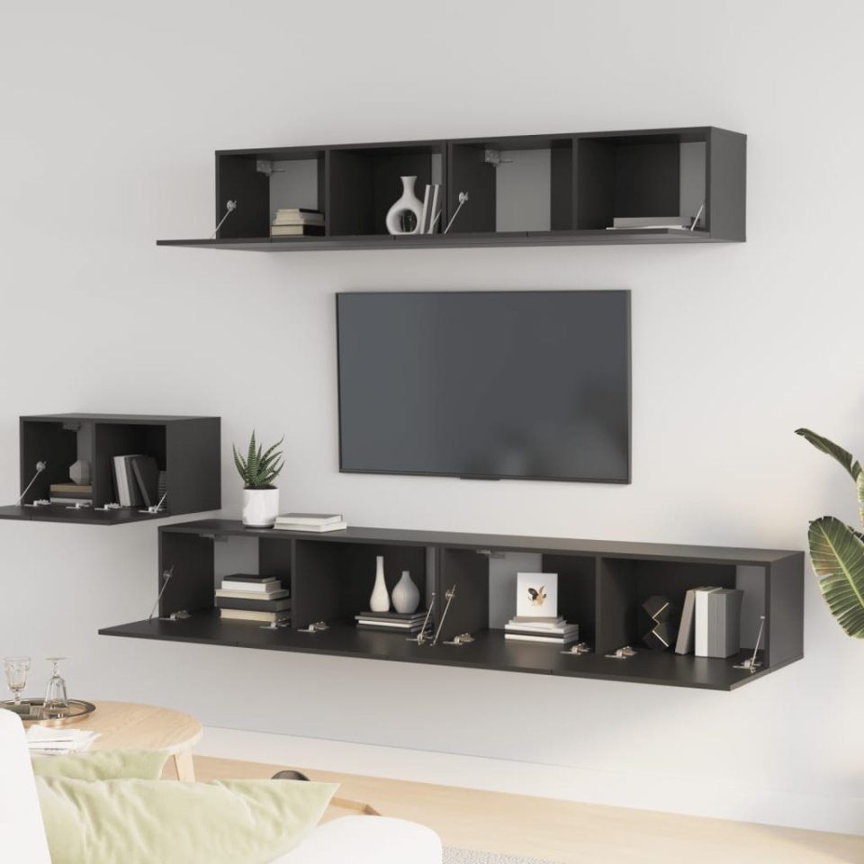 Set dulap TV,5 piese, negru, lemn prelucrat - 2 | YEO