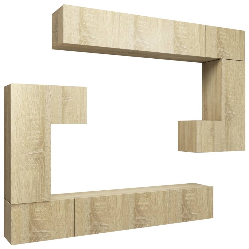 Set dulap TV, 8 piese, stejar sonoma, lemn prelucrat - 1 | YEO