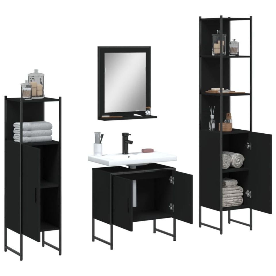 Set dulapuri de baie, 4 piese, negru, lemn prelucrat - 3 | YEO