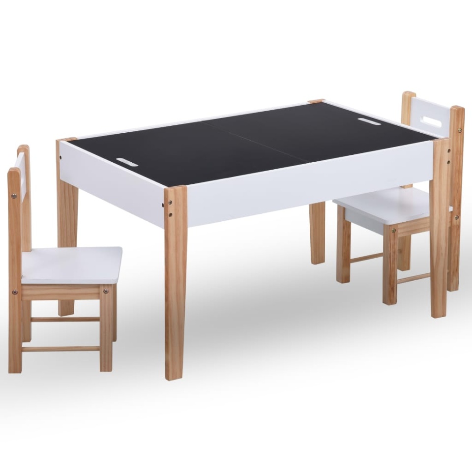 Set masă cu scaune pentru copii cu tablă, 3 piese, negru și alb - 2 | YEO