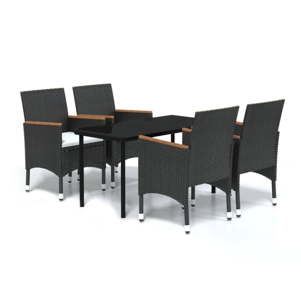 Set masă pentru grădină, 5 piese, cu perne, negru - 1 | YEO