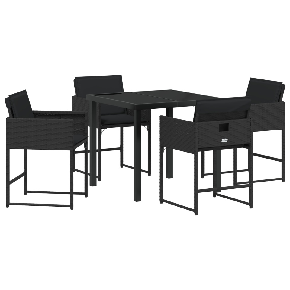 Set mese grădină 5 piese cu perne Negru din Rattan PE - 1 | YEO