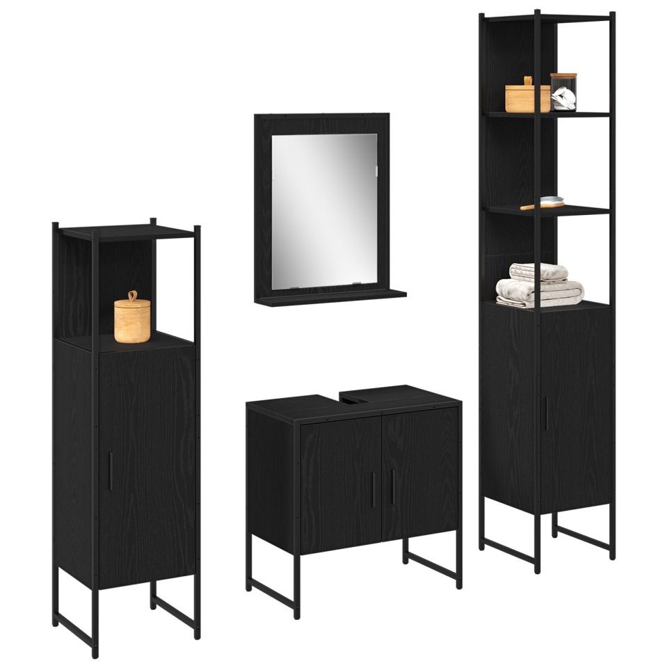 Set Mobilier Baie 4 Piese Stejar Negru - Lemn Prelucrat - 2 | YEO