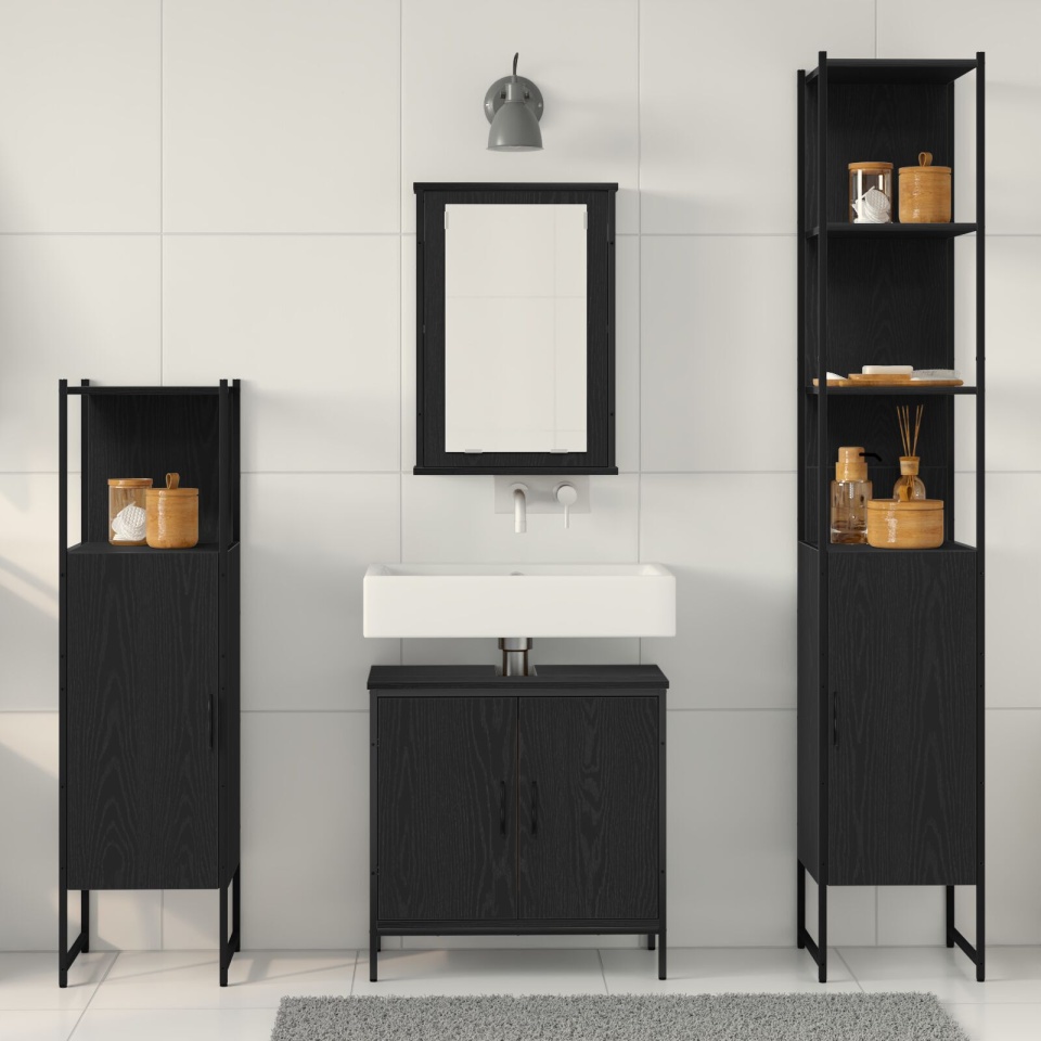 Set Mobilier Baie 4 Piese Stejar Negru Lemn Prelucrat - 3 | YEO