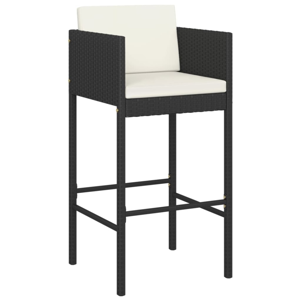 Set mobilier bar de grădină cu perne, 3 piese, negru, poliratan - 2 | YEO