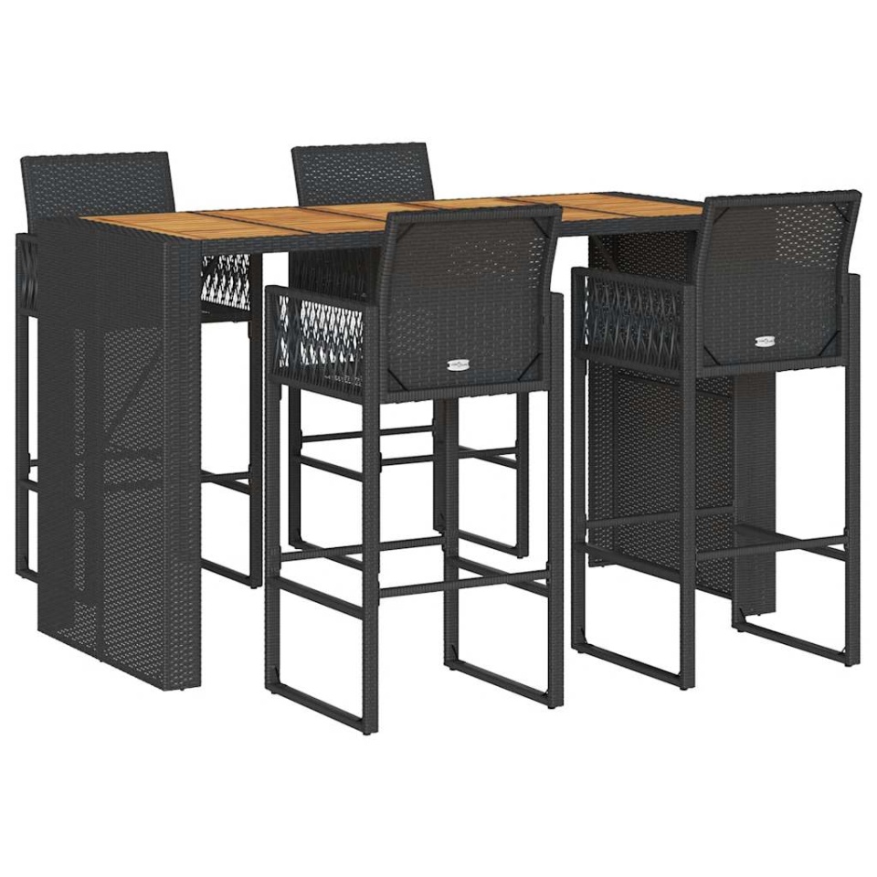 Set mobilier bar de grădină fără perne 5 piese negru poliratan - 1 | YEO