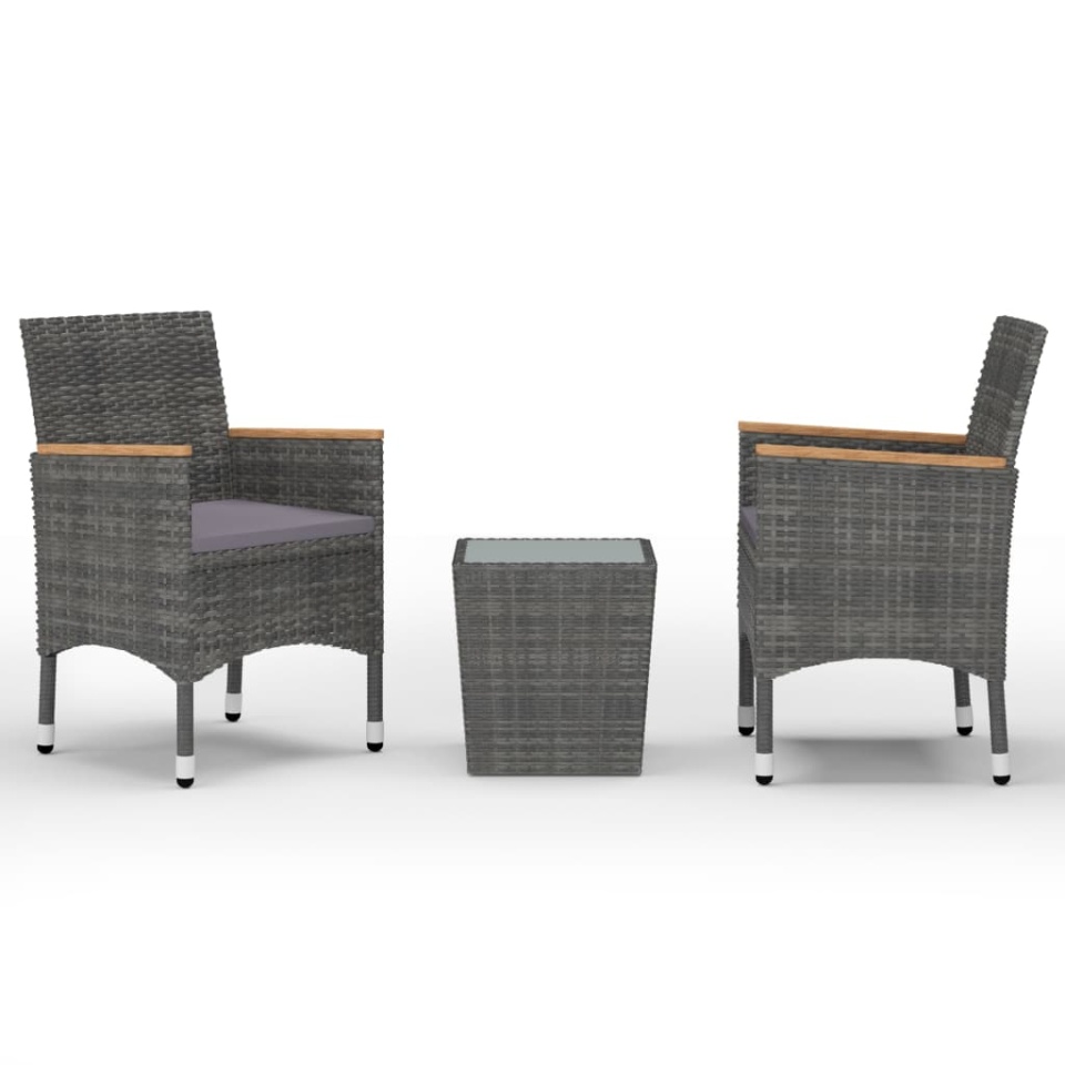 Set mobilier bistro, 3 piese, gri, poliratan/sticlă securizată - 1 | YEO