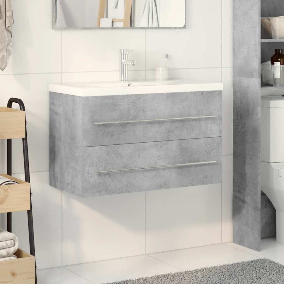 Set mobilier de baie, 2 piese, gri beton, lemn compozit - 2 | YEO