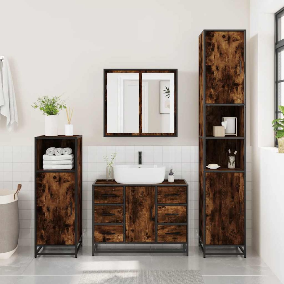 Set mobilier de baie, 2 piese, stejar fumuriu, lemn prelucrat - 3 | YEO