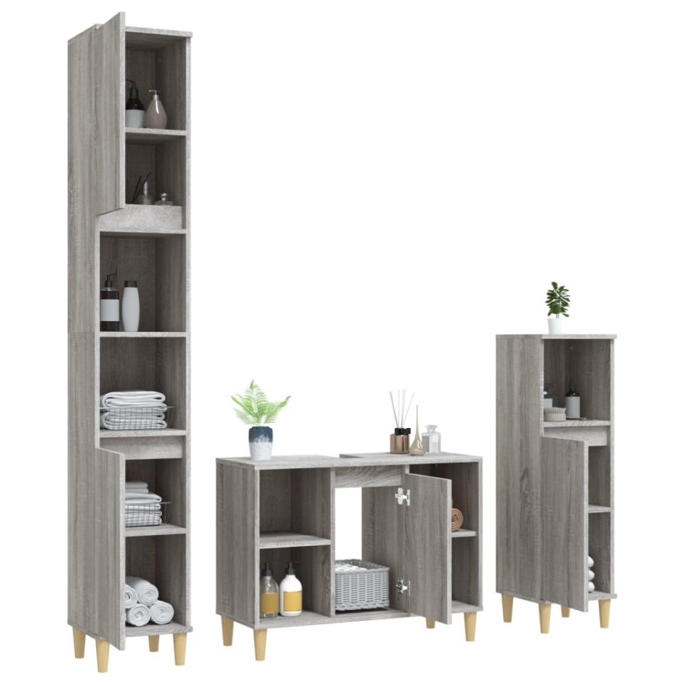 Set mobilier de baie, 3 piese, gri sonoma, lemn prelucrat - 3 | YEO