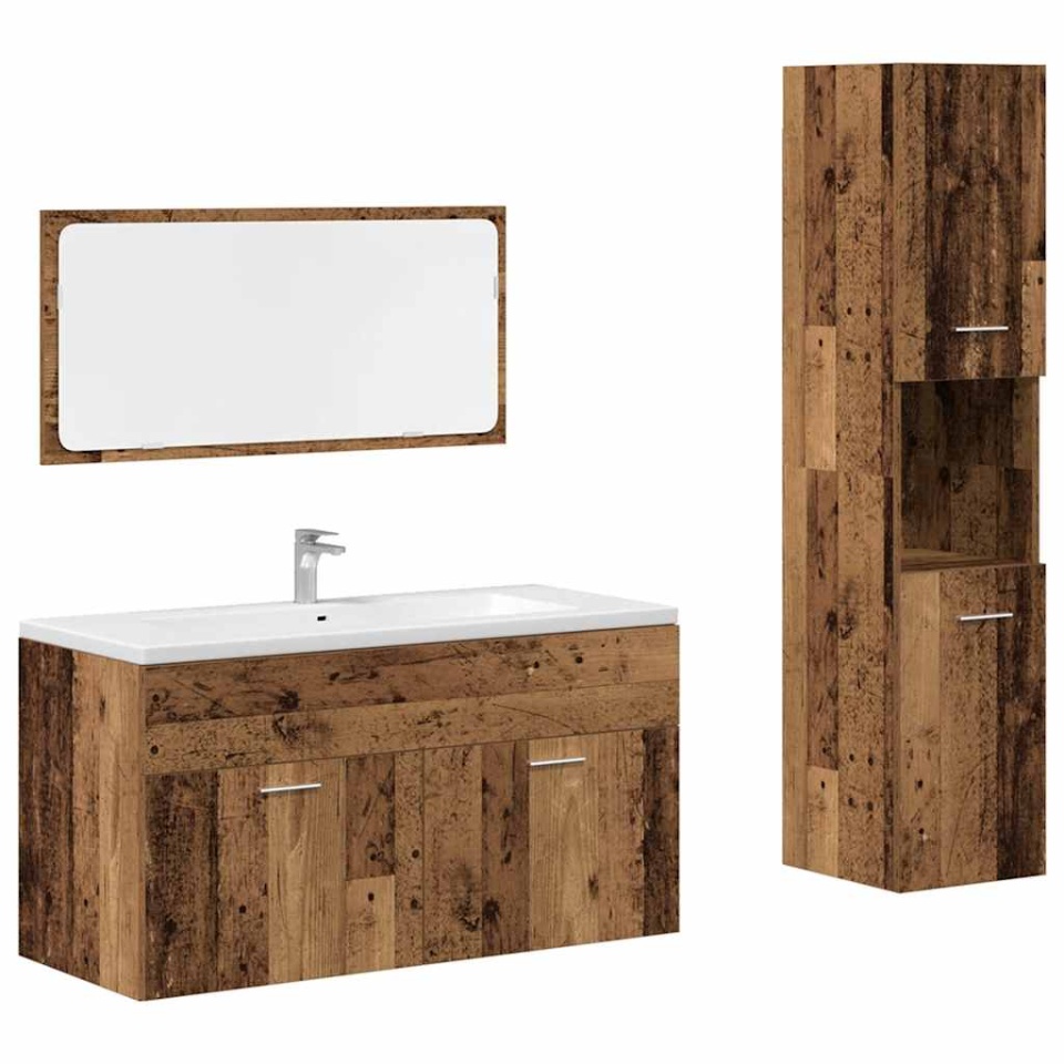 Set mobilier de baie, 3 piese, lemn vechi, lemn prelucrat - 1 | YEO