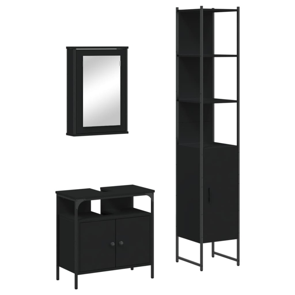 Set mobilier de baie, 3 piese, negru, lemn compozit - 1 | YEO