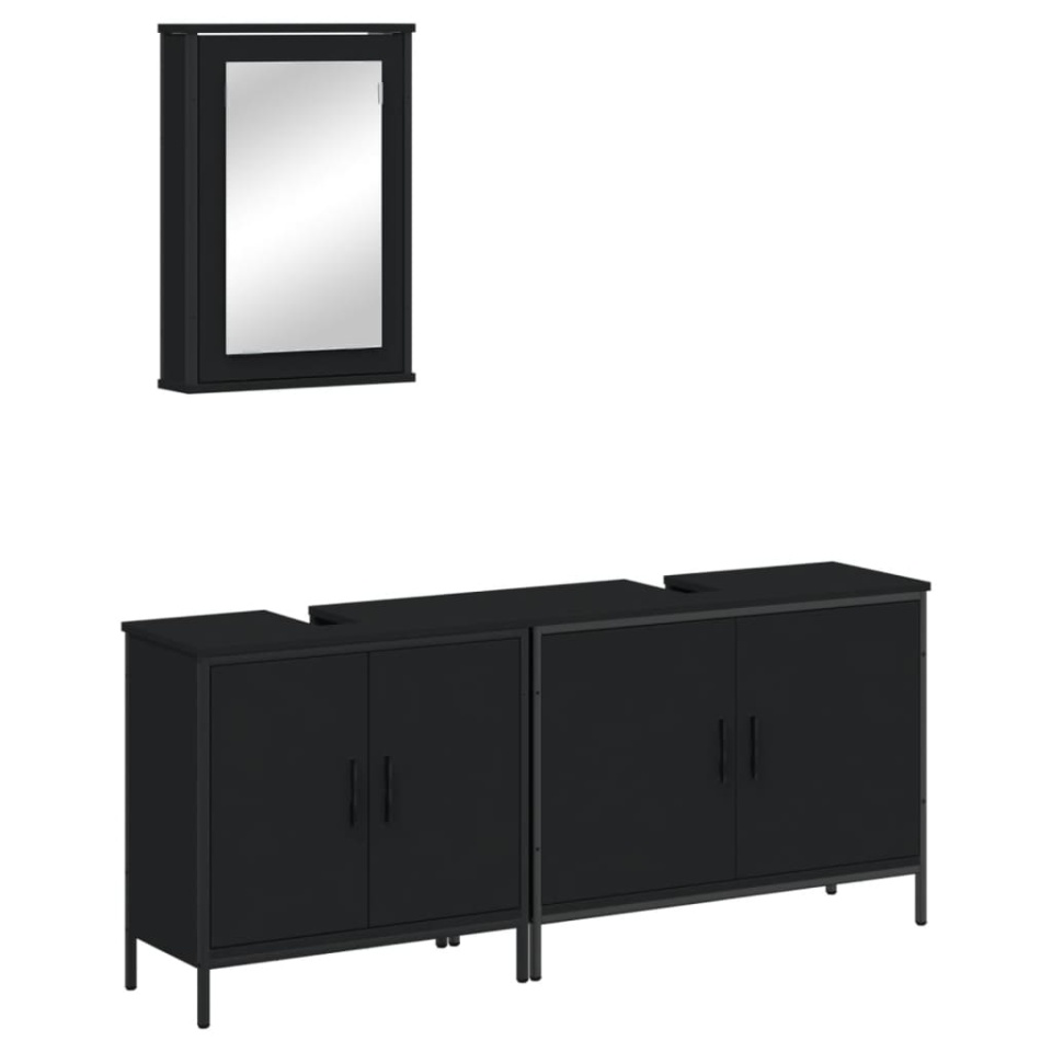 Set mobilier de baie, 3 piese, negru, lemn compozit - 1 | YEO