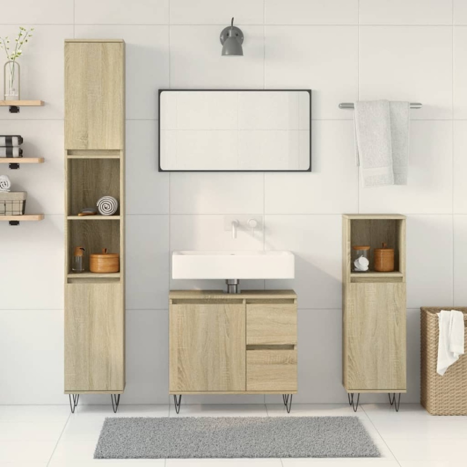 Set mobilier de baie, 3 piese, stejar sonoma, lemn prelucrat - 2 | YEO