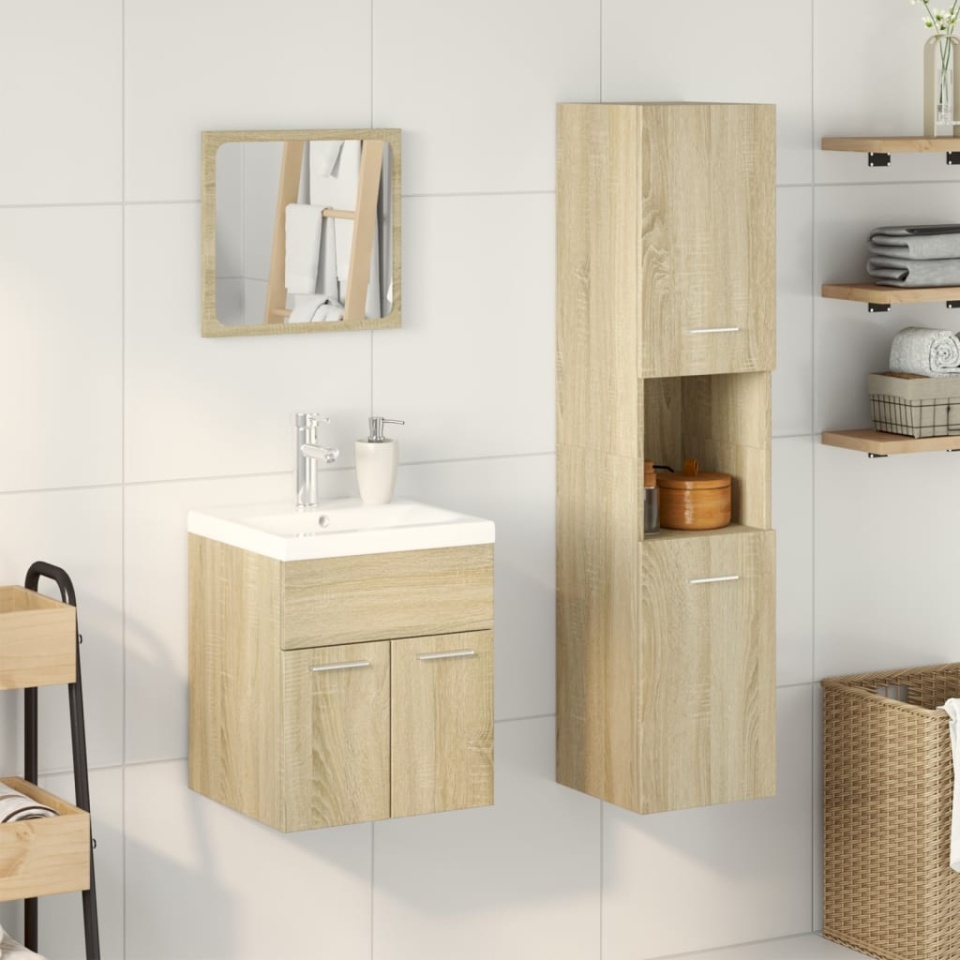 Set mobilier de baie, 3 piese, stejar sonoma, lemn prelucrat - 2 | YEO