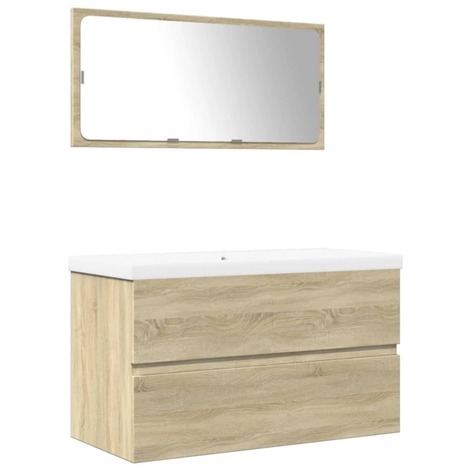 Set mobilier de baie, 3 piese, stejar sonoma, lemn prelucrat - 1 | YEO