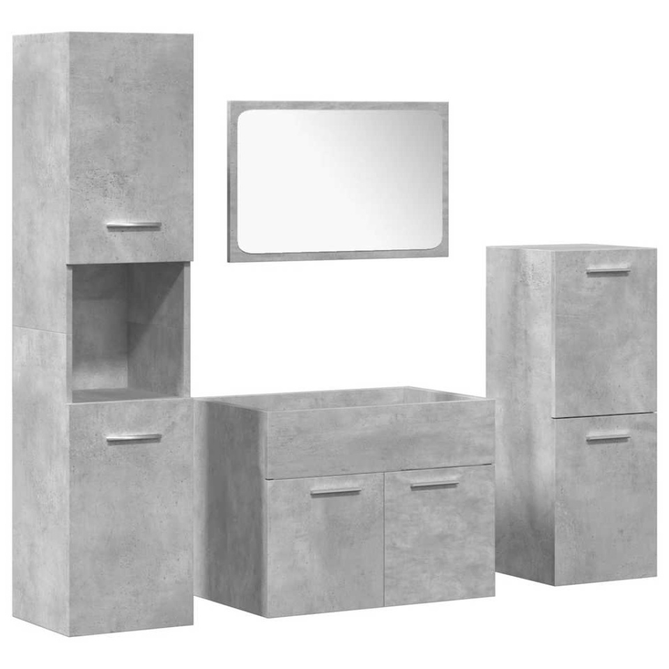 Set mobilier de baie, 4 piese, gri beton, lemn compozit - 1 | YEO