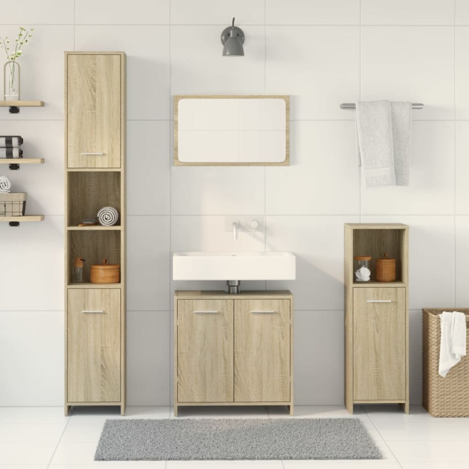 Set mobilier de baie, 4 piese, stejar sonoma, lemn prelucrat - 2 | YEO