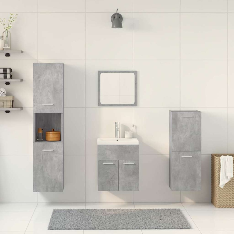 Set mobilier de baie, 5 piese, gri beton, lemn prelucrat - 2 | YEO