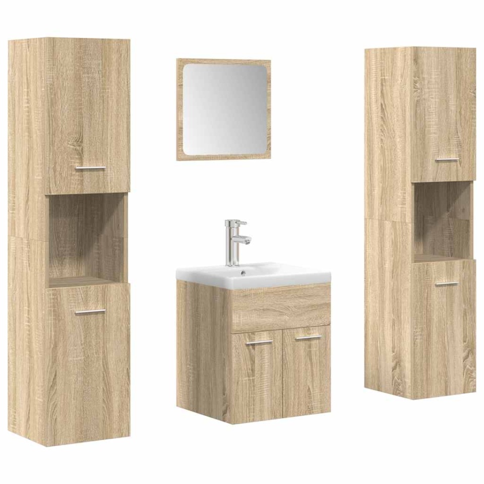 Set mobilier de baie, 5 piese, stejar sonoma, lemn prelucrat - 1 | YEO