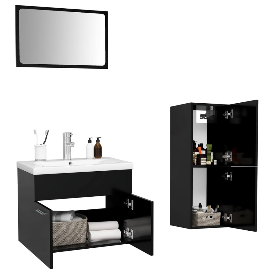 Set mobilier de baie, negru, lemn prelucrat - 2 | YEO