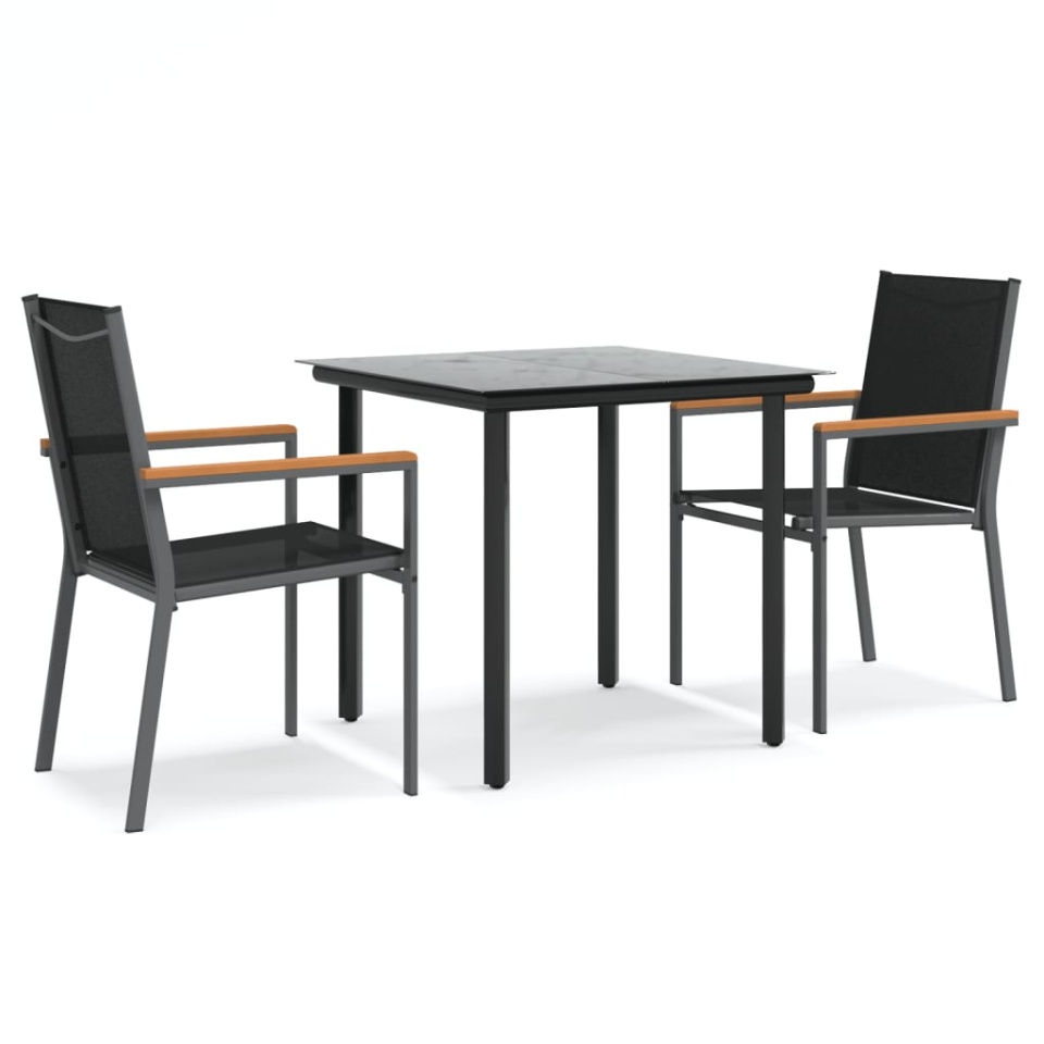 Set mobilier de grădină, 3 piese, negru, textilenă și oțel - 1 | YEO
