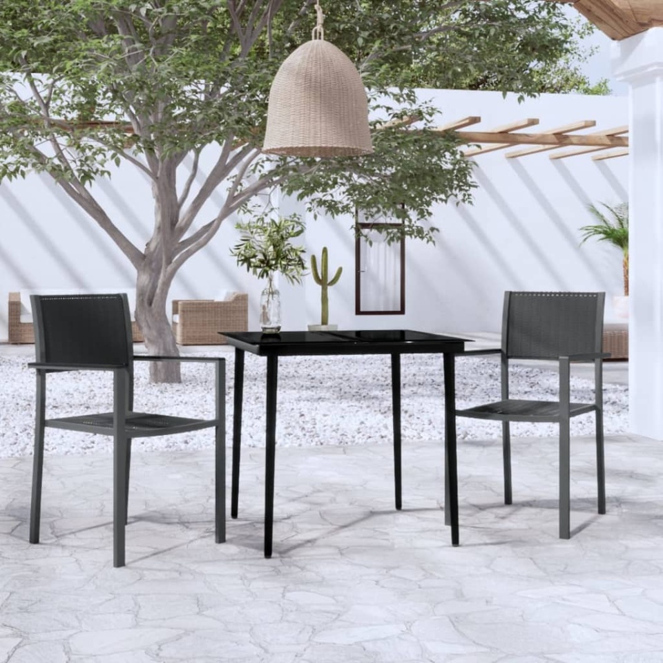 Set mobilier de grădină, 3 piese, negru