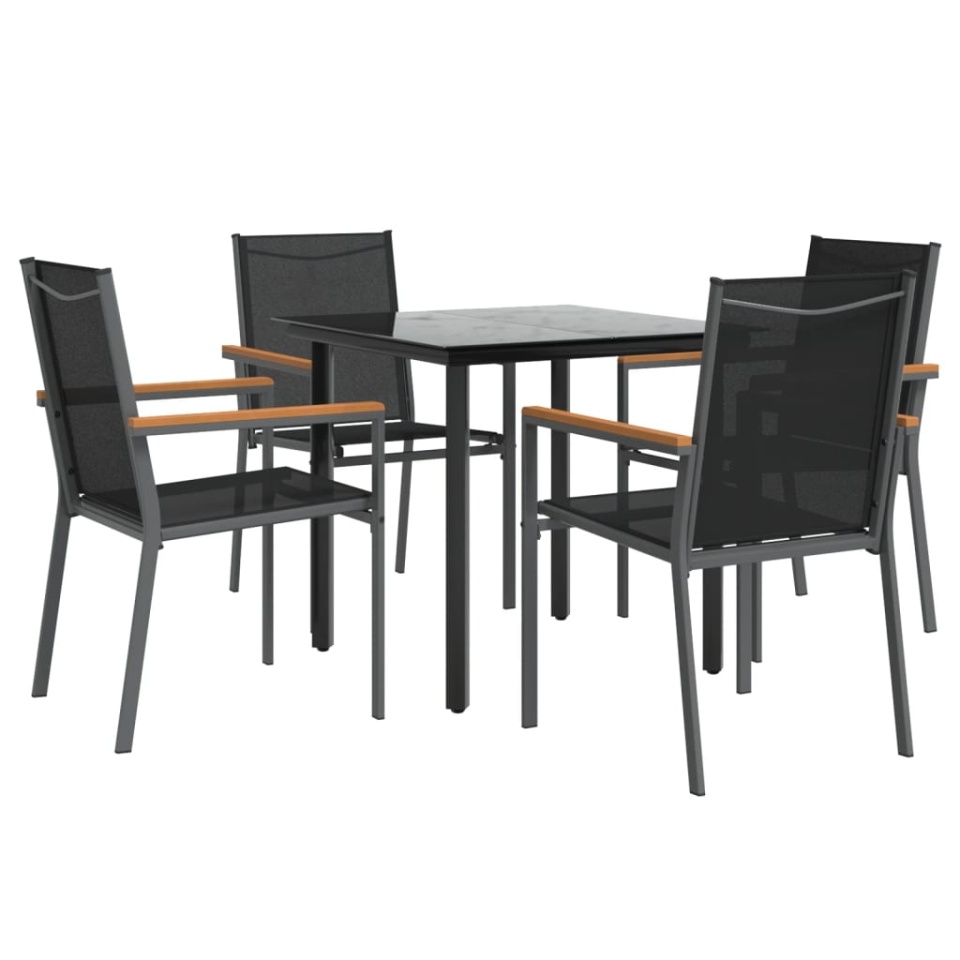 Set mobilier de grădină, 5 piese, negru, textilenă și oțel - 2 | YEO