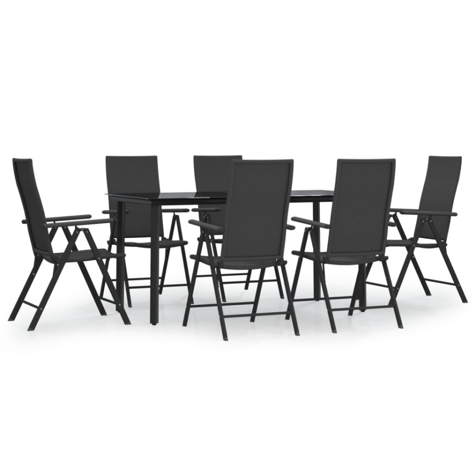 Set mobilier de grădină, 7 piese, negru, poliratan - 1 | YEO