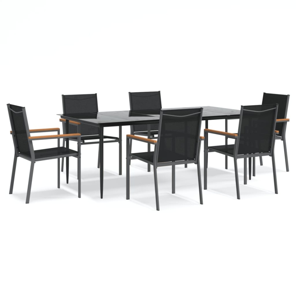 Set mobilier de grădină, 7 piese, negru, textilenă și oțel - 1 | YEO