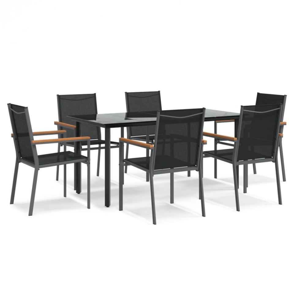 Set mobilier de grădină, 7 piese, negru, textilenă și oțel - 1 | YEO