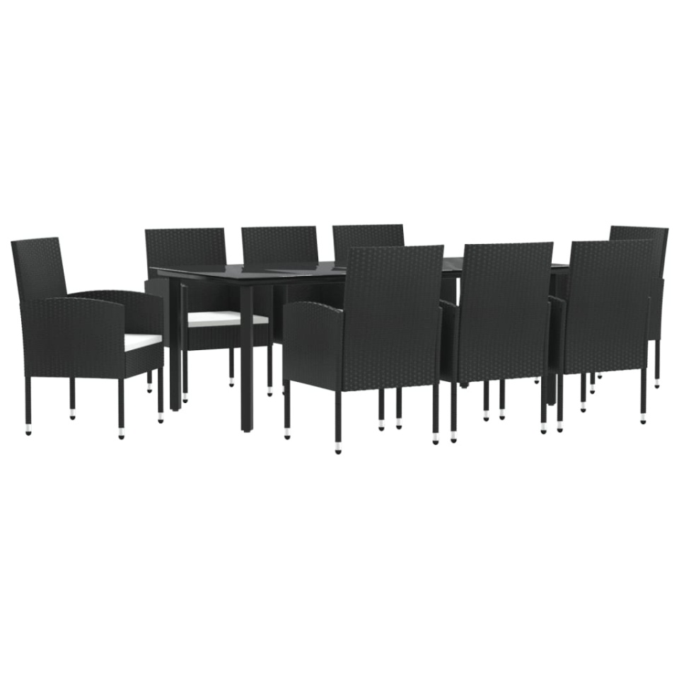 Set mobilier de grădină, 9 piese, negru, poliratan și oțel - 1 | YEO