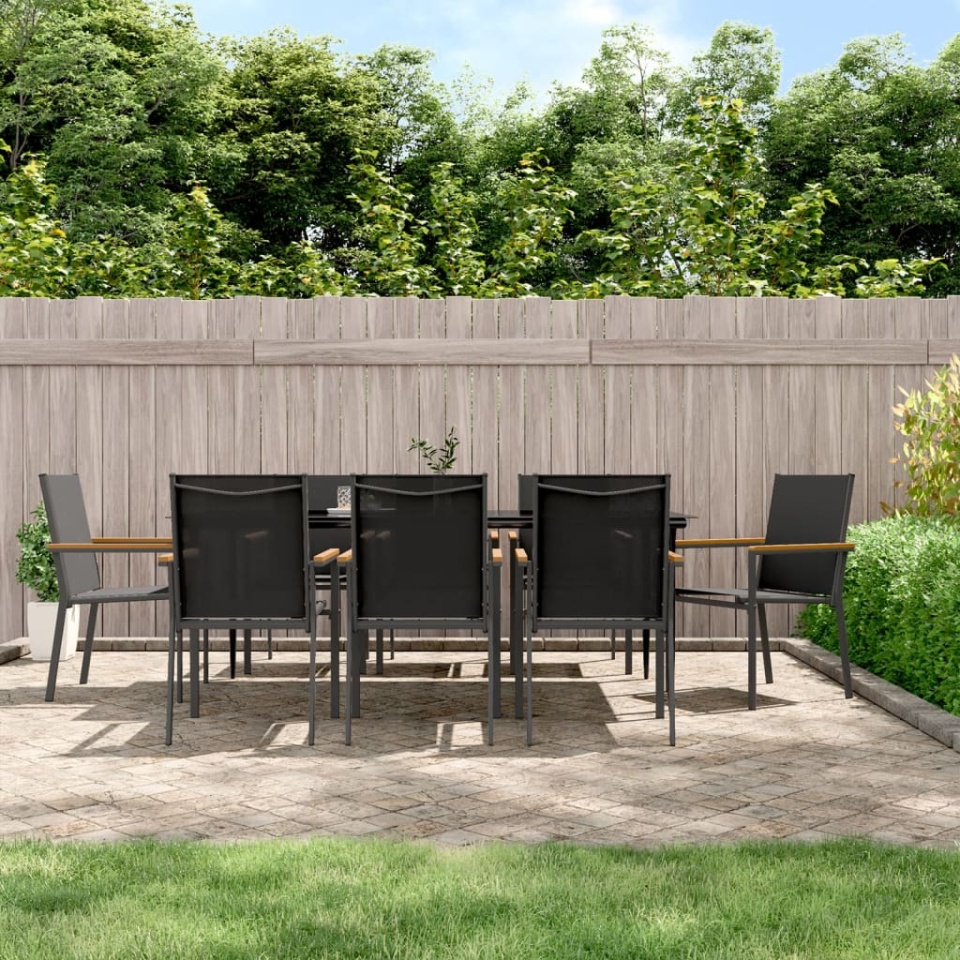 Set mobilier de grădină, 9 piese, negru, textilenă și oțel
