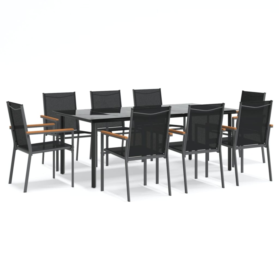 Set mobilier de grădină, 9 piese, negru, textilenă și oțel - 1 | YEO