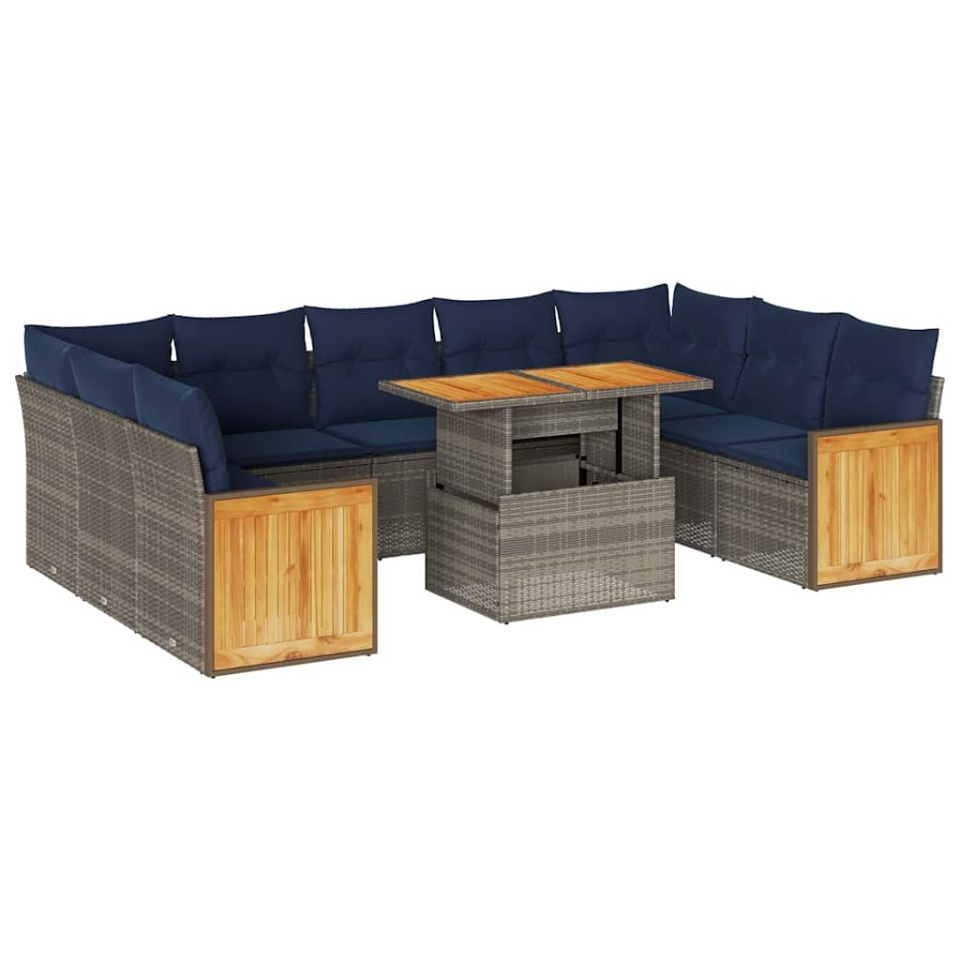 Set mobilier de grădină cu perne, 10 piese, gri, poliratan - 1 | YEO
