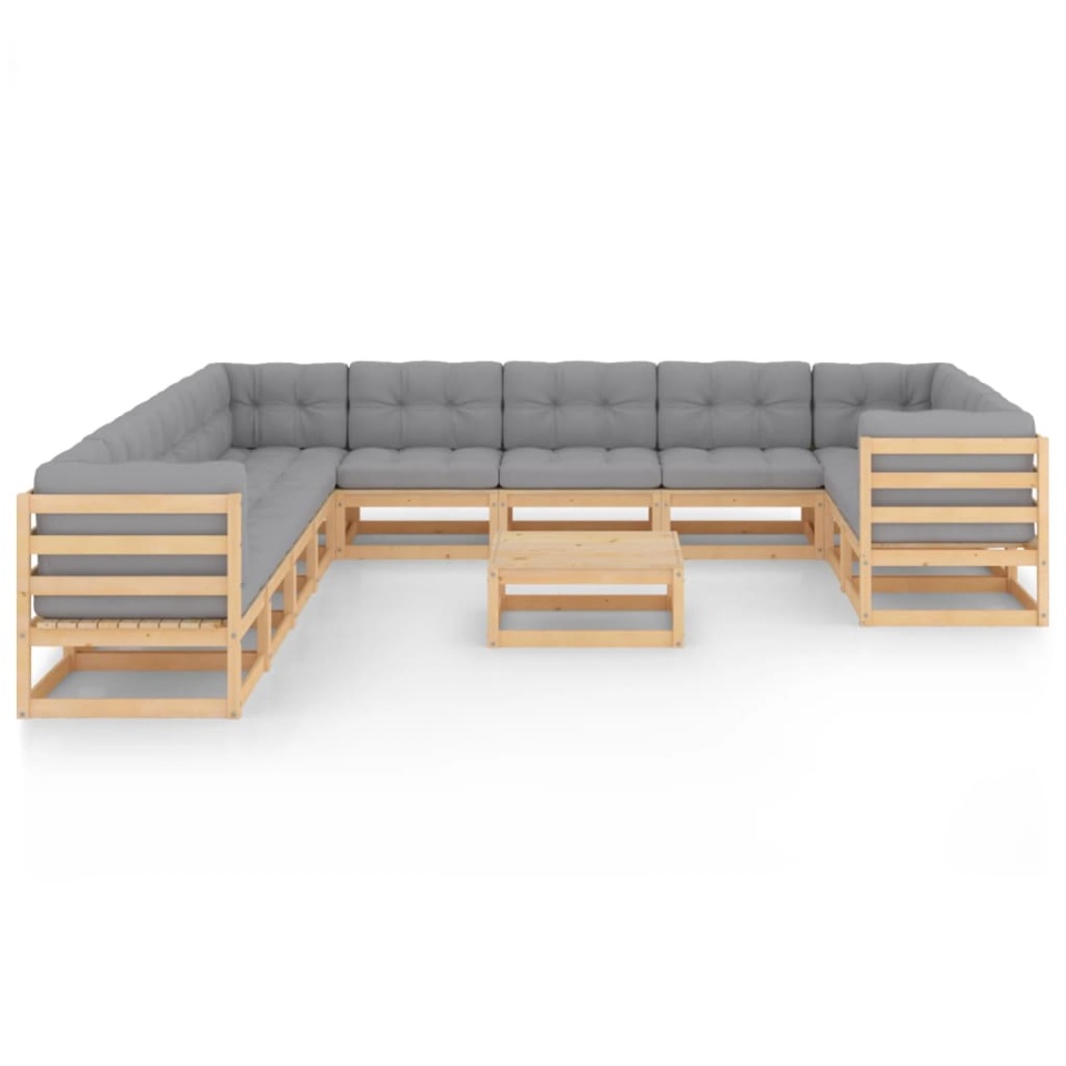 Set mobilier de grădină cu perne, 12 piese, lemn masiv de pin - 1 | YEO