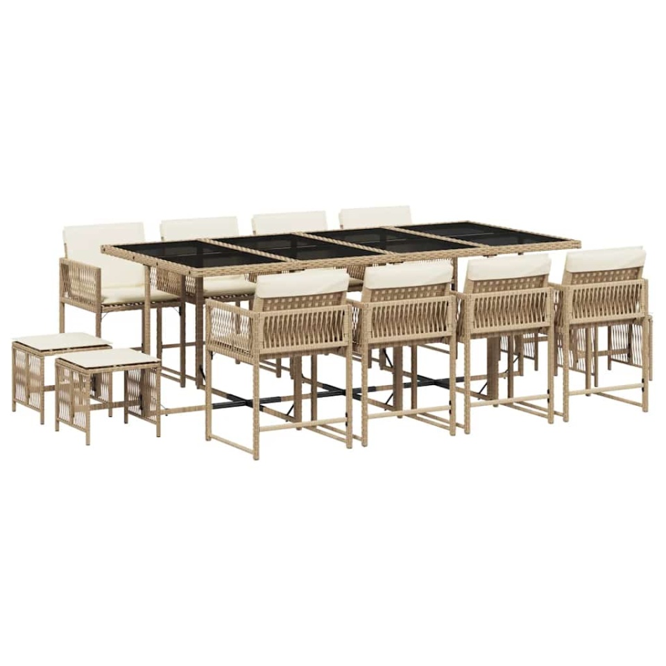 Set mobilier de grădină cu perne, 13 piese, bej, poliratan - 1 | YEO