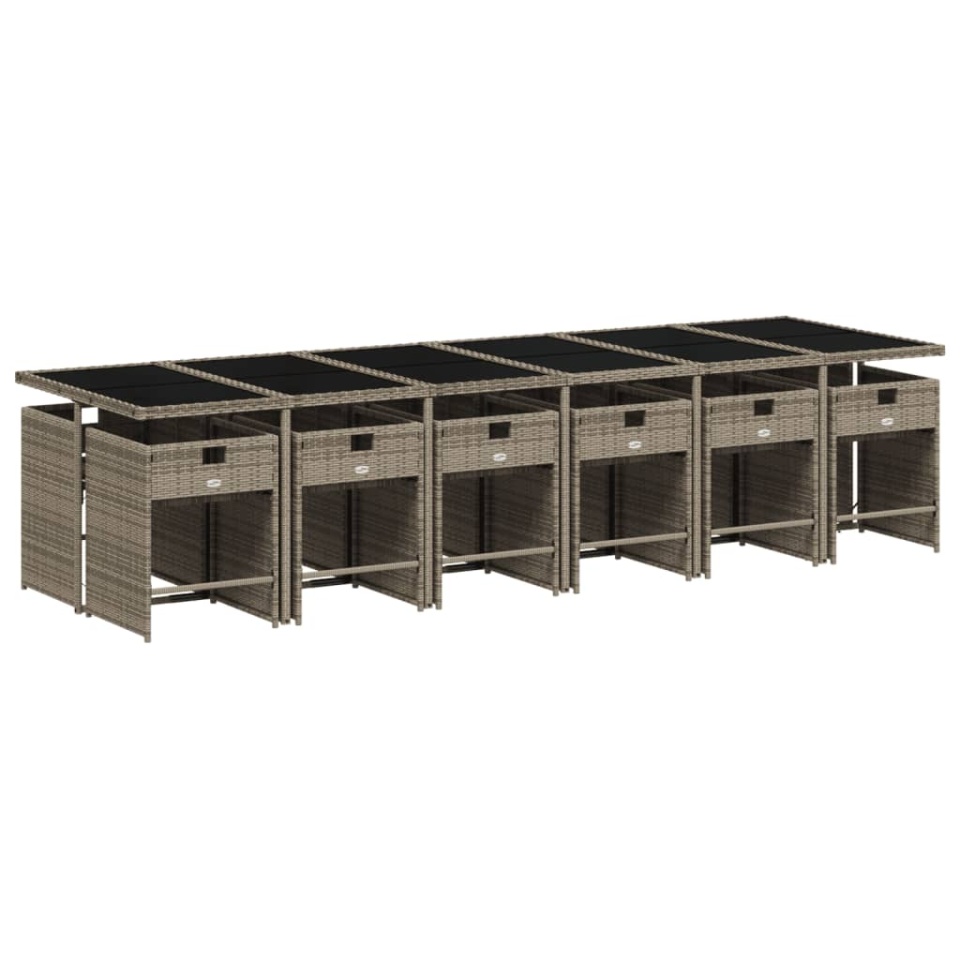 Set mobilier de grădină cu perne, 13 piese, gri, poliratan - 2 | YEO