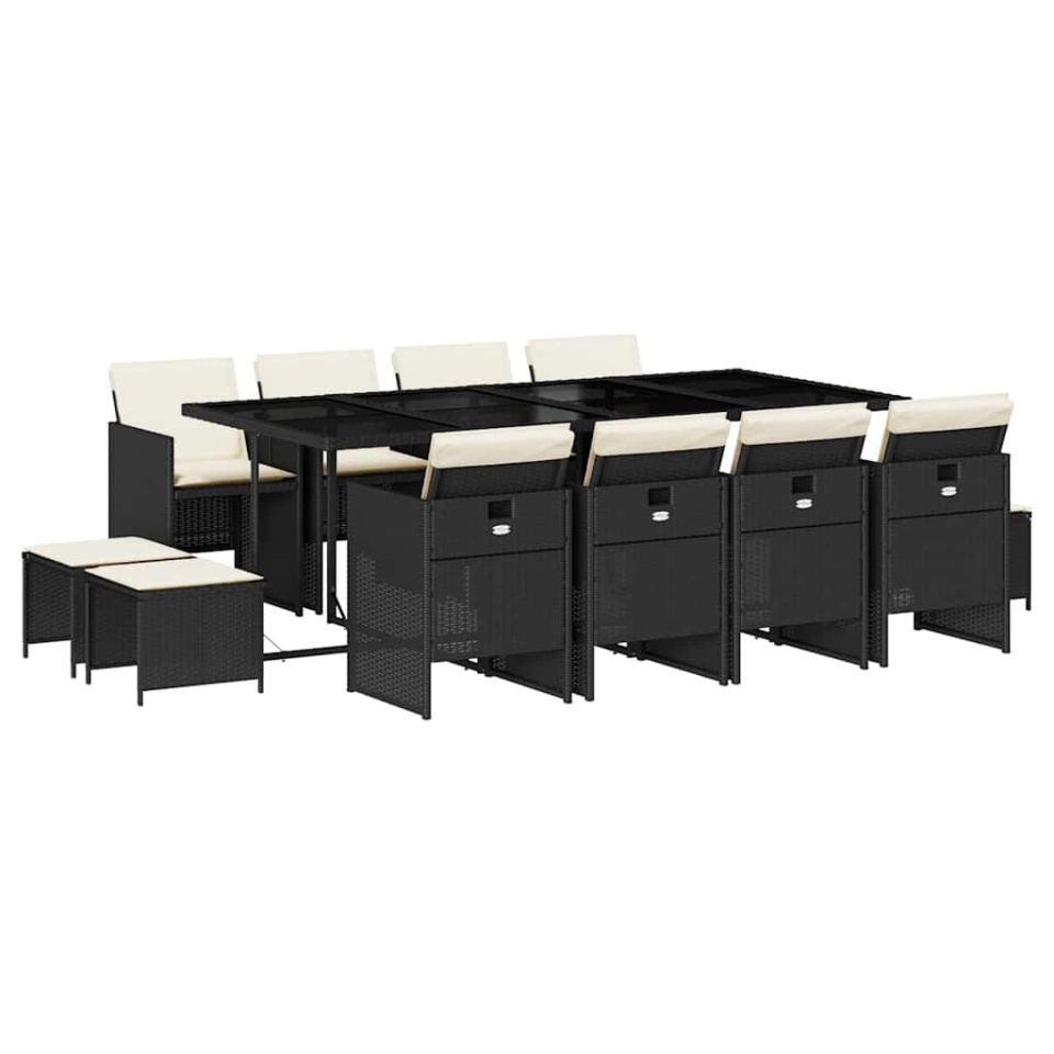 Set mobilier de grădină cu perne, 13 piese, negru, poliratan - 1 | YEO