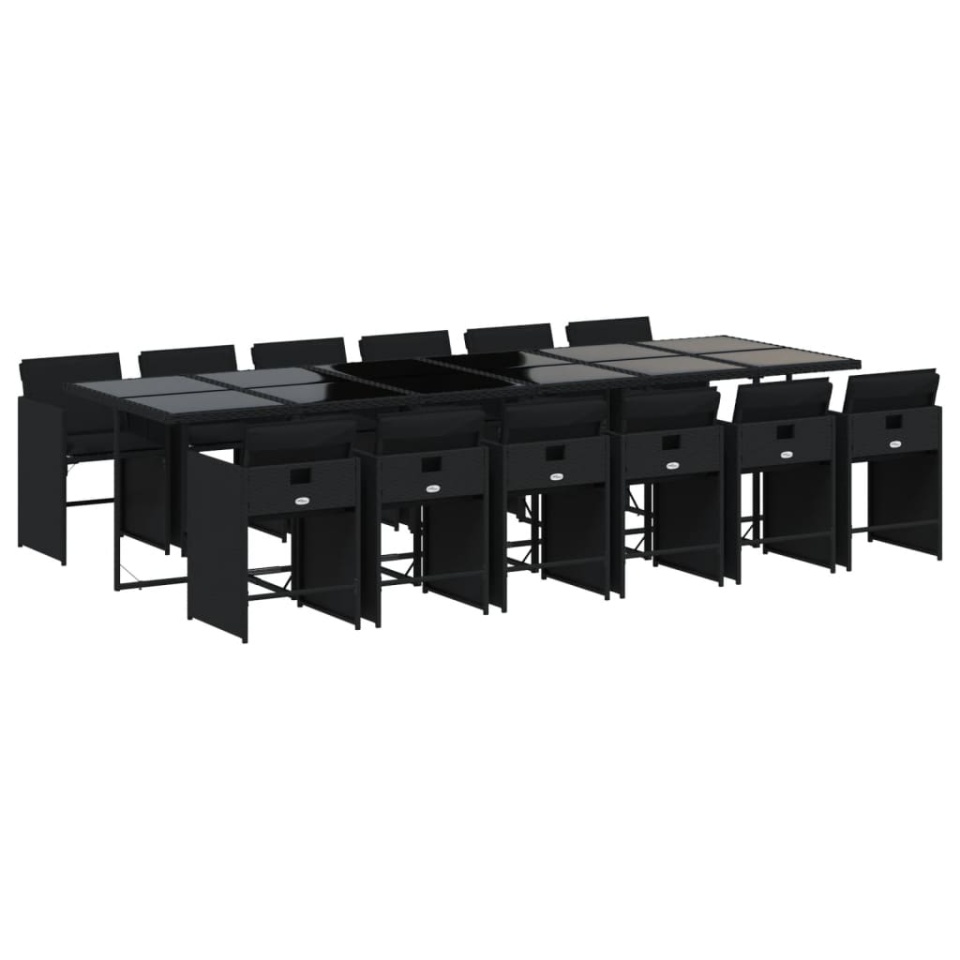 Set mobilier de grădină cu perne, 13 piese, negru, poliratan - 1 | YEO