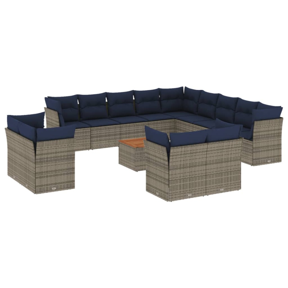 Set mobilier de grădină cu perne, 14 piese, gri, poliratan - 1 | YEO