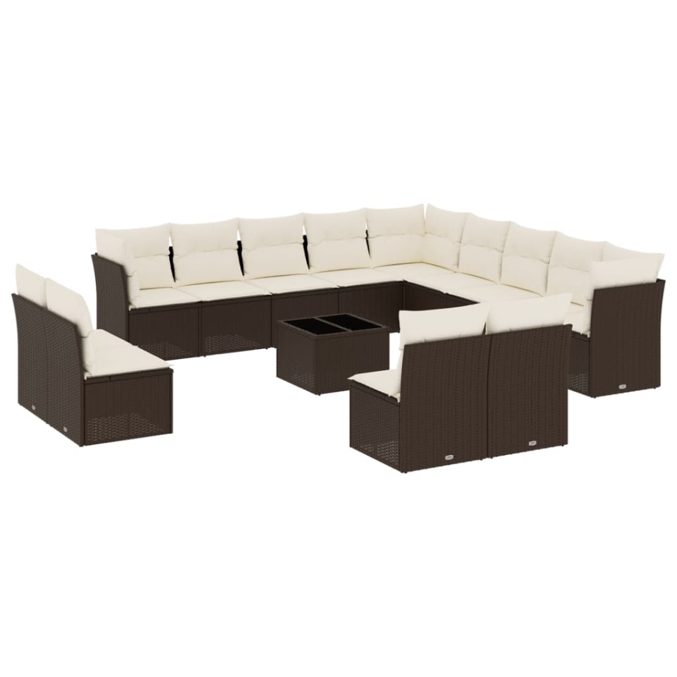 Set mobilier de grădină cu perne, 14 piese, maro, poliratan - 1 | YEO